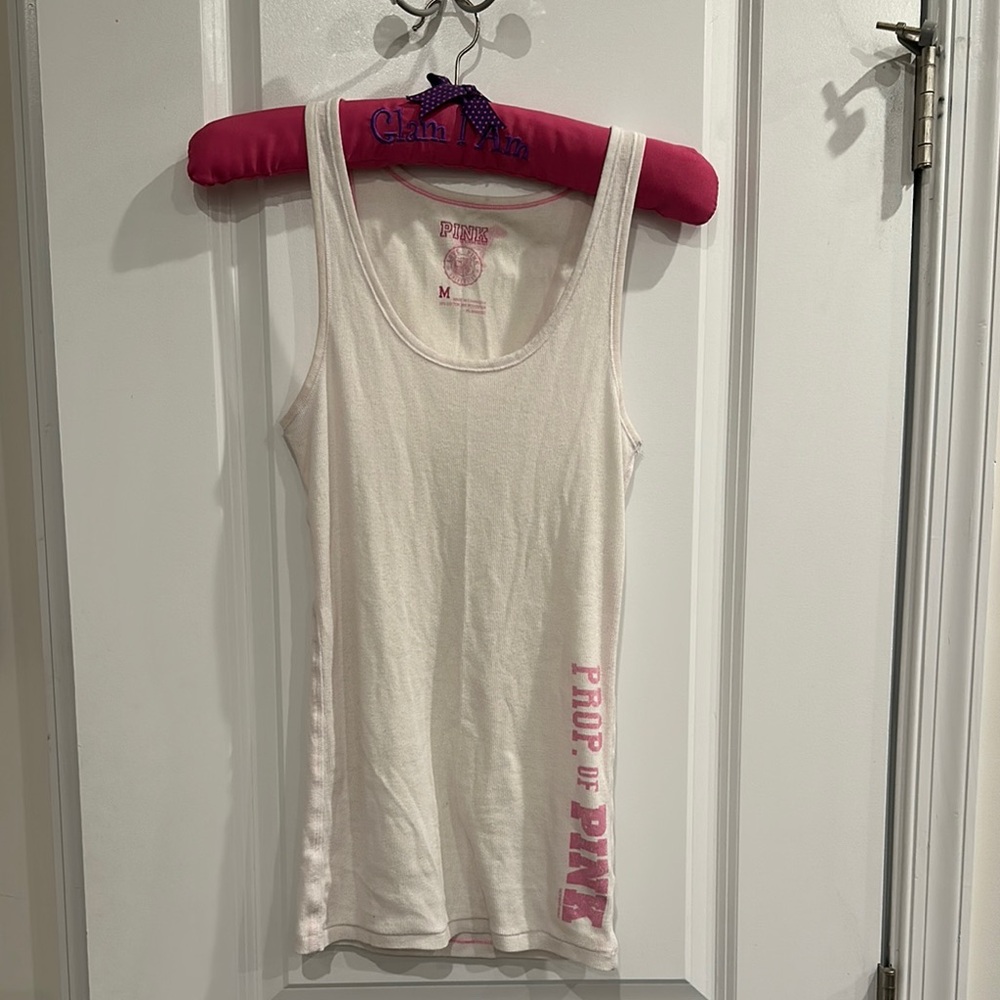 Vintage Victoria's Secret PINK White and Pale Pink Ribbed Tank Top